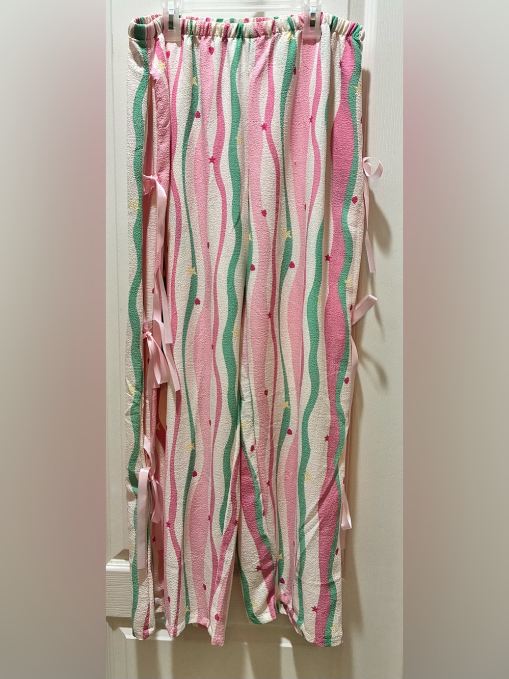 Pink & Green Wavy Stripe Wide Leg Pants XL